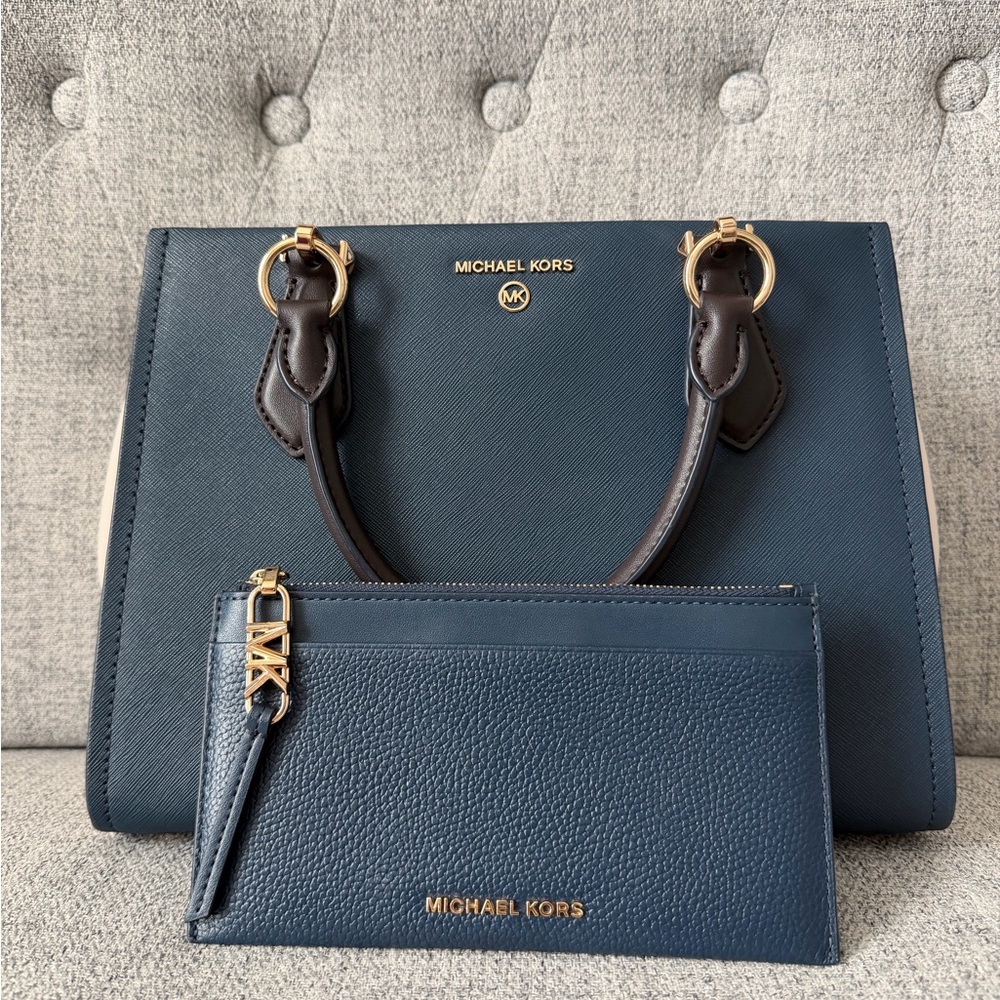 Michael Kors Navy and Brown Satchel Set